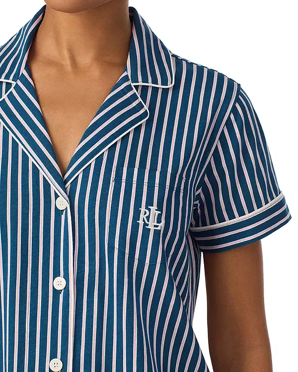 Женская пижама с рубашкой и шортами Short Sleeve Classic Knits Notch Collar Boxer Pajama Set Ralph Lauren, Multi Stripe — фото 3