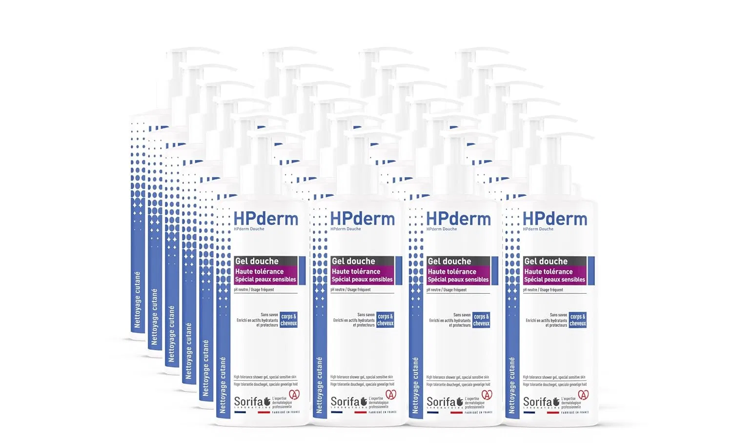 Гель для душа HPderm 2-в-1 для тела и волос, SORIFA, набор 24 шт, 500 мл, без отдушки