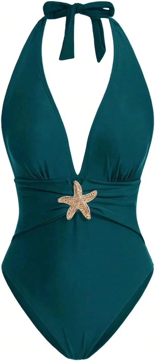 Женский монокини с завязками на шее Halter, Elegant, Teal Blue — фото 4