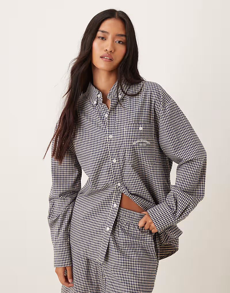 

Рубашка свободного кроя в клетку, темно-синего цвета House Of Sunny