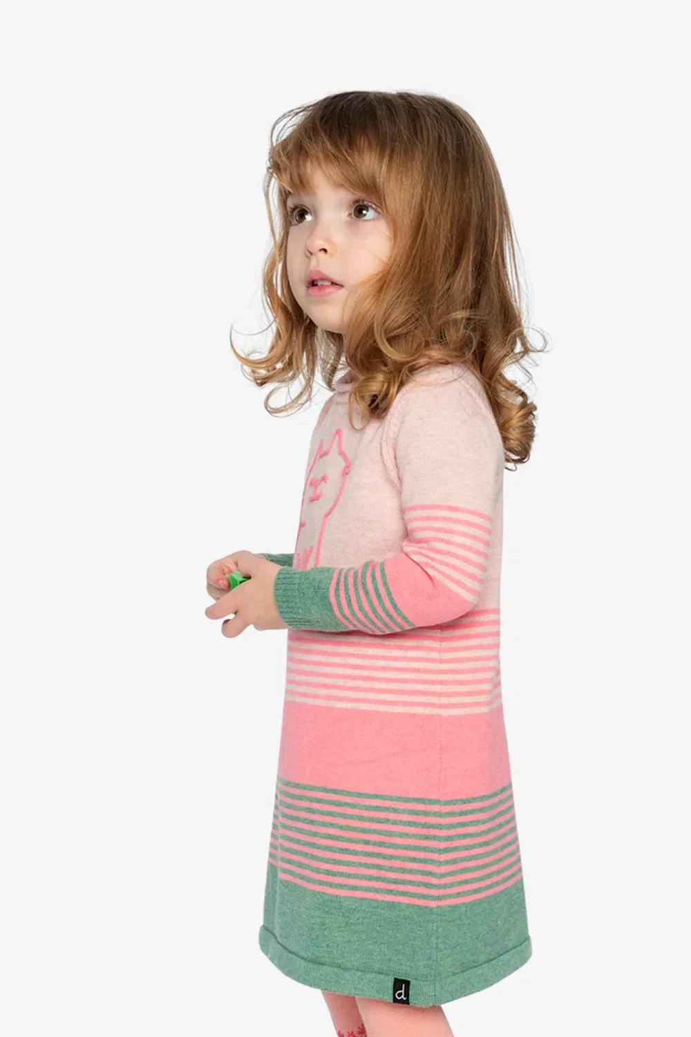 Детское платье для девочек вязаное в полоску с аппликацией Deux par Deux, Very Pale Pink and Green — фото 3