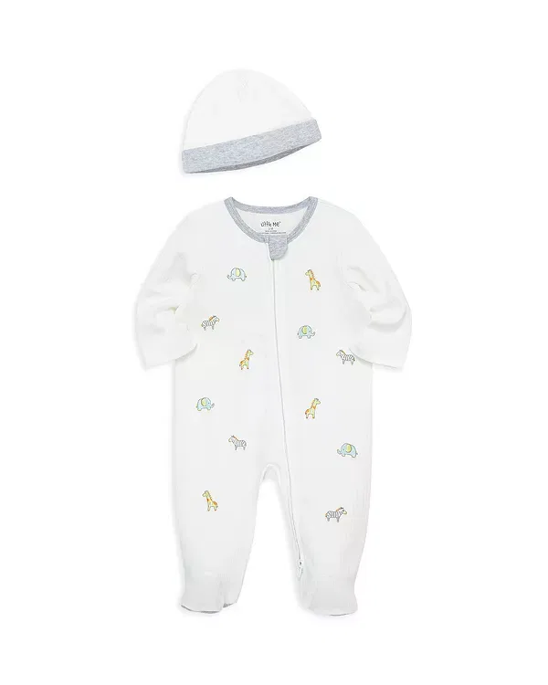 Детский комбинезон для мальчиков с длинным рукавом Safari Animals Footie Little Me, Ivory — фото 3