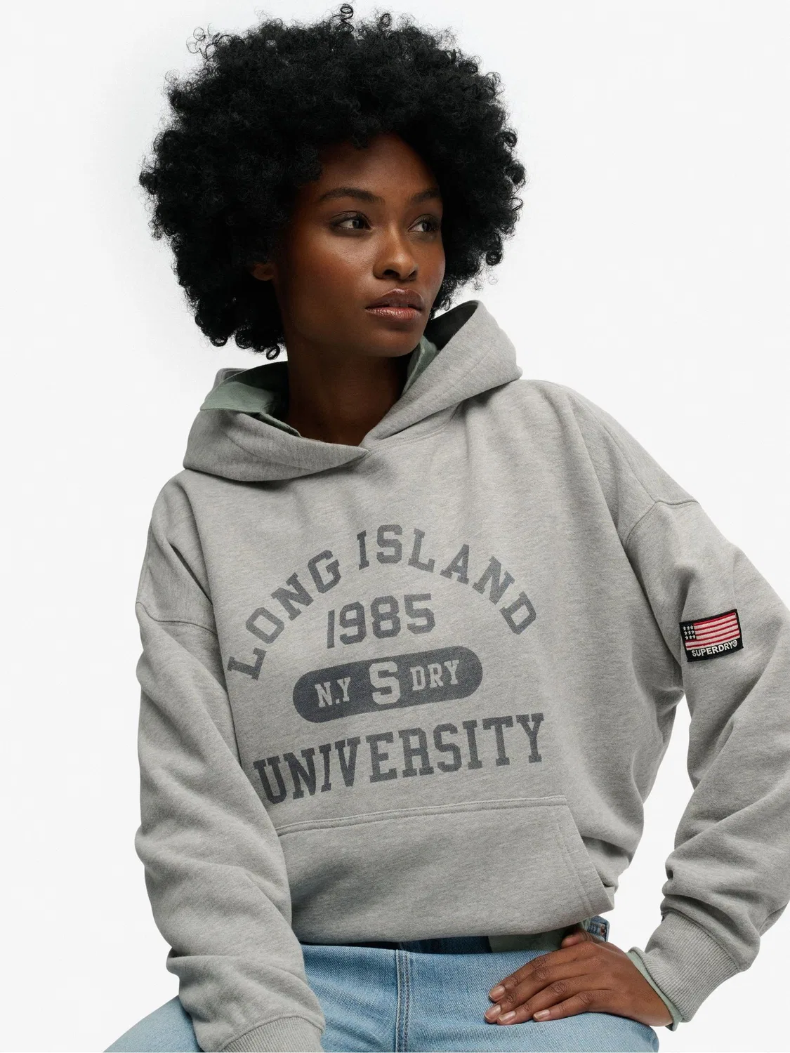 Худи Oversized Athletic Essentials Relaxed Hoodie Superdry, серый