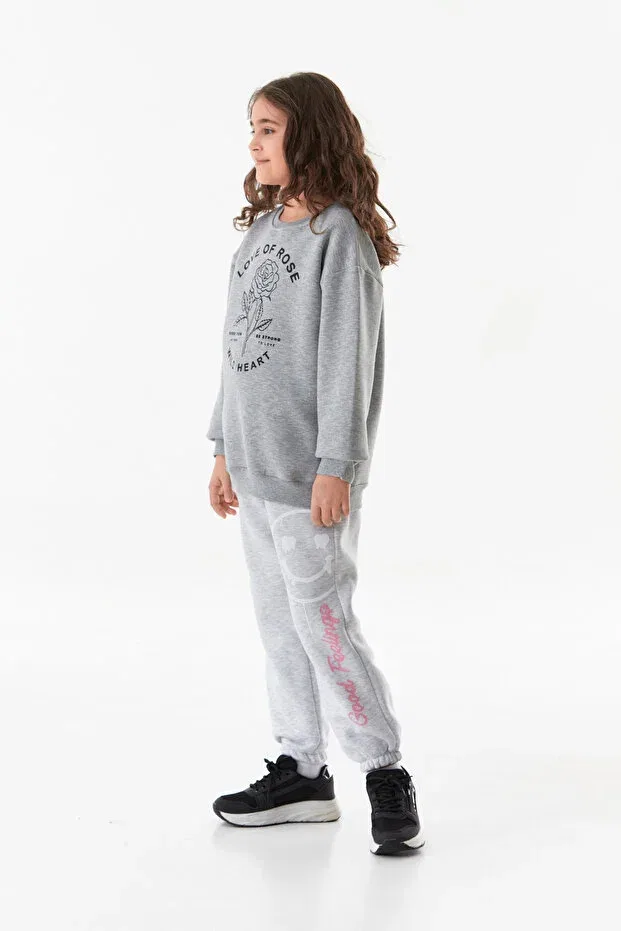 Детские свитшот для девочек с принтом Fulla Moda, Gray — фото 3