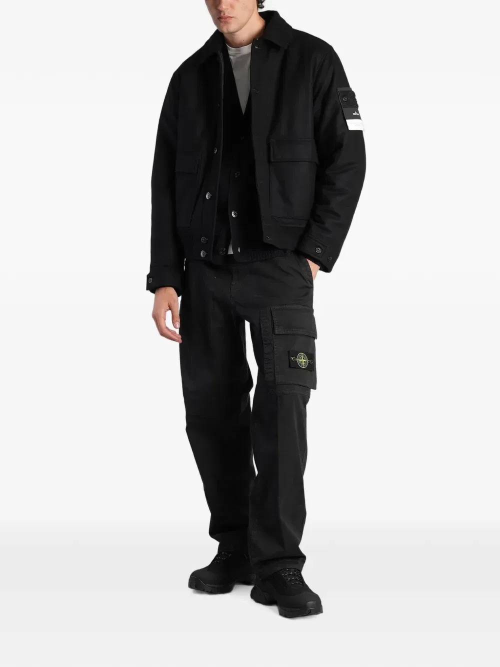 4100017 шерстяная нейлоновая фланелевая куртка-призрак Stone Island, черный — фото 2