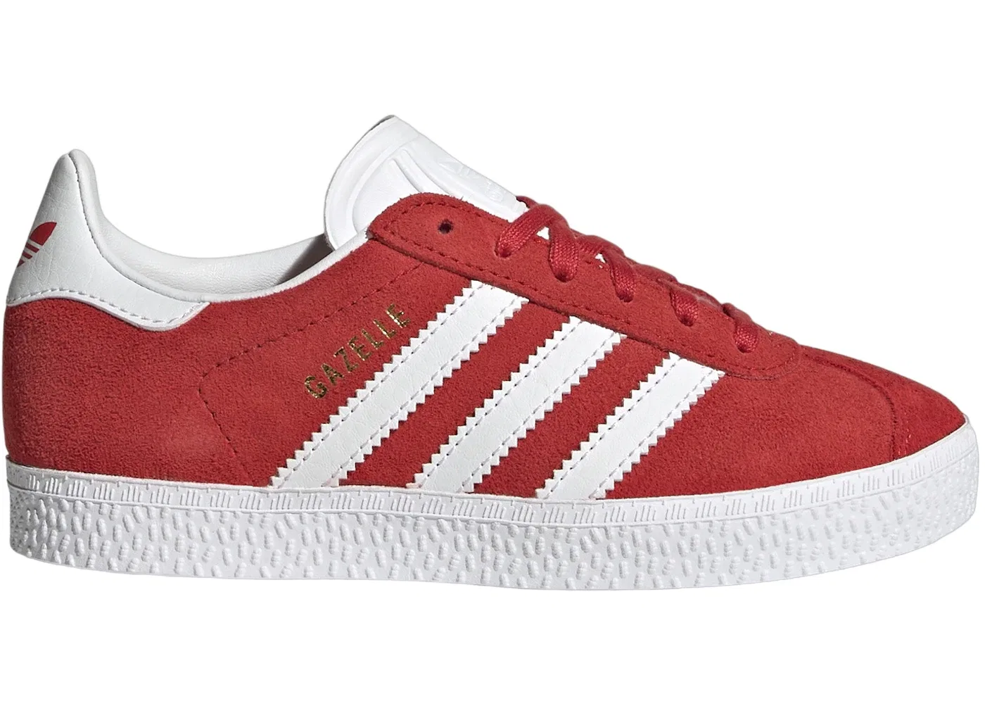Детские кроссовки с замшевым верхом Adidas Gazelle, Better Scarlet Cloud White Gold Metallic