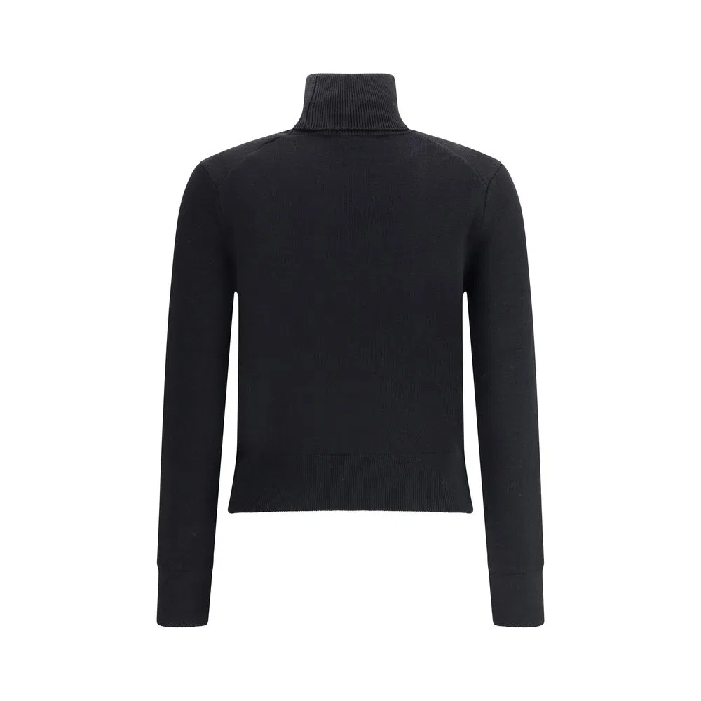 Женский свитер с высоким воротом из шерсти мериноса, Black Merino Wool Turtleneck, AMI Paris, черный — фото 2