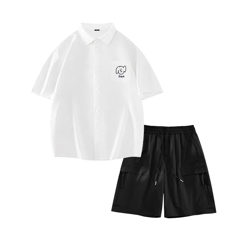 Детский комплект рубашек 2 шт MINISO, Navy Blue (Ma Xiu Dog Journal Chest Logo)+Black — фото 3