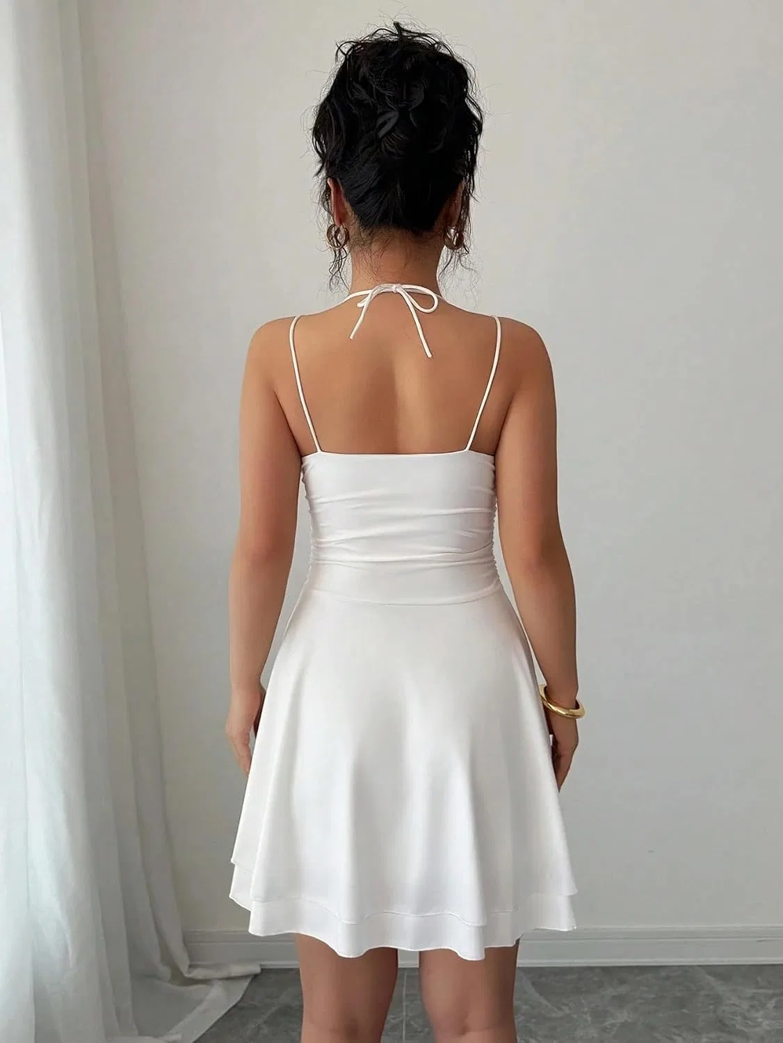 Женское ками-платье на бретельках с открытой спиной Casual, White — фото 3