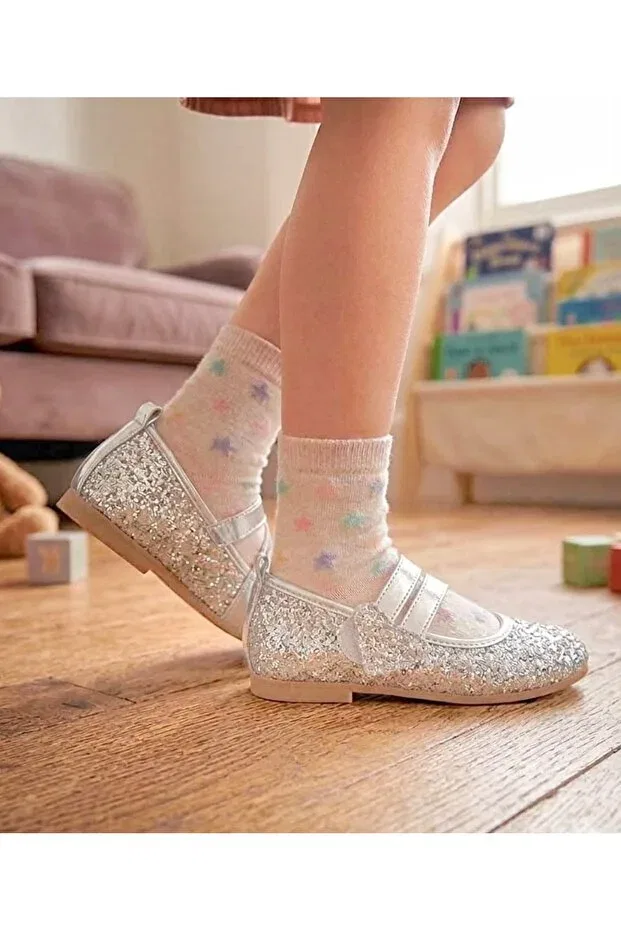Детские балетки для девочек с принтом Surpie Shoes, Silver Sequins — фото 2