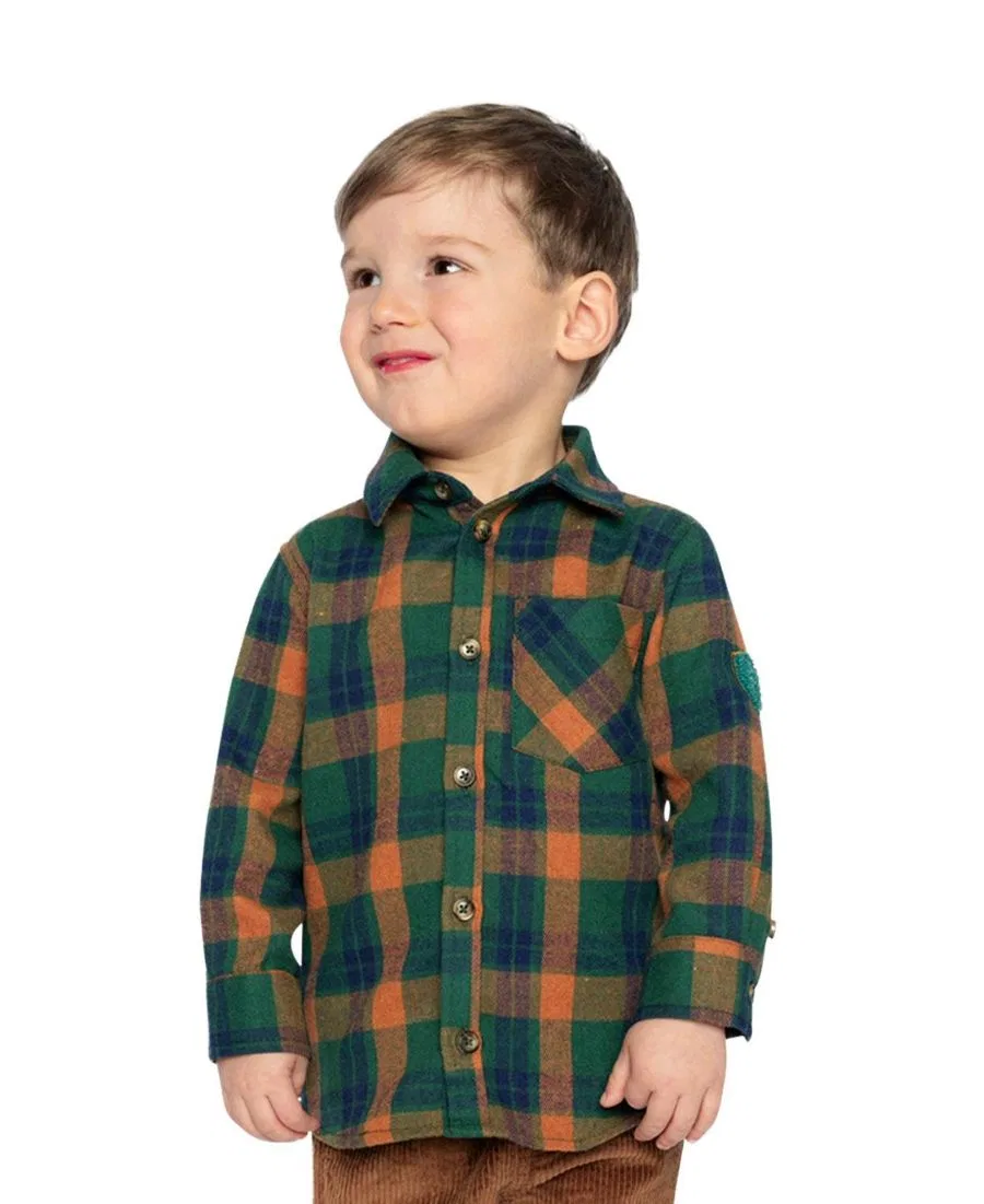 Детская рубашка в клетку с длинным рукавом Deux par Deux, Orange Blue And Green Tiles — фото 4