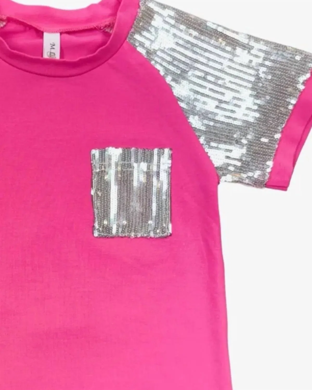 Детская блузка для девочек с пайетками на рукавах Girl's Sequin Top ML Kids, Hot Pink — фото 2