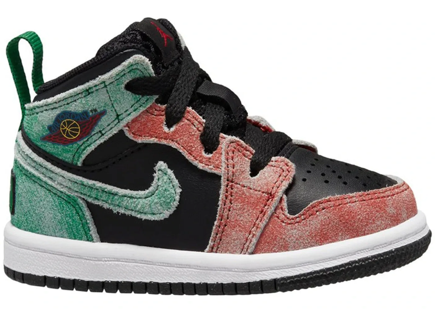 Детские кроссовки с принтом Jordan 1 Mid SE MJ's Playground (TD) Jordan, Black/Pine Green/Dune Red/Pine Green/Industrial Blue