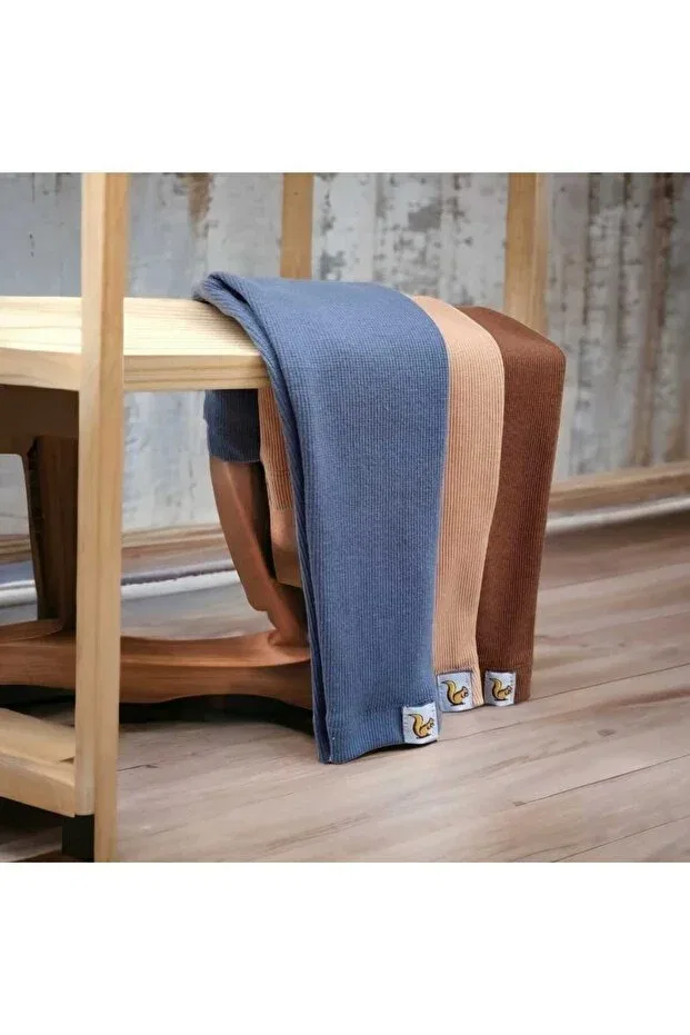 Детские леггинсы для девочек хлопковые набор из 3 штук Bebeğime Çorap, Beige-Brown-Indigo