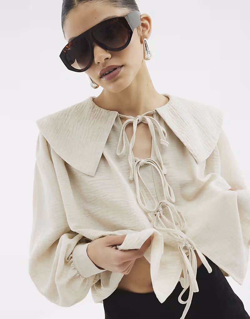 

Блузка River Island с длинными рукавами и воротником бежевого цвета