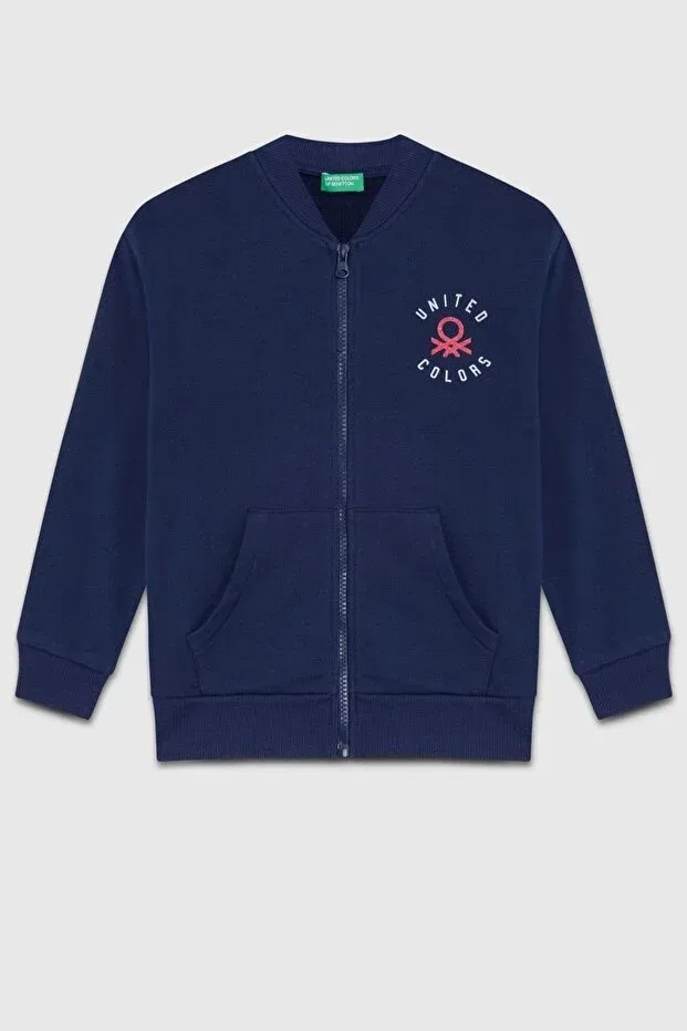 Детский вязаное кардиган с принтом для девочек Benetton, Navy Blue