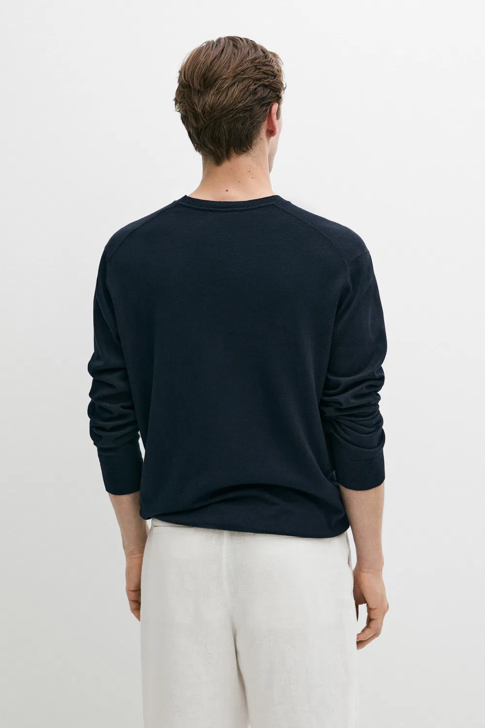 Свитер Massimo Dutti Cotton Blend Knit, темно-синий — фото 4