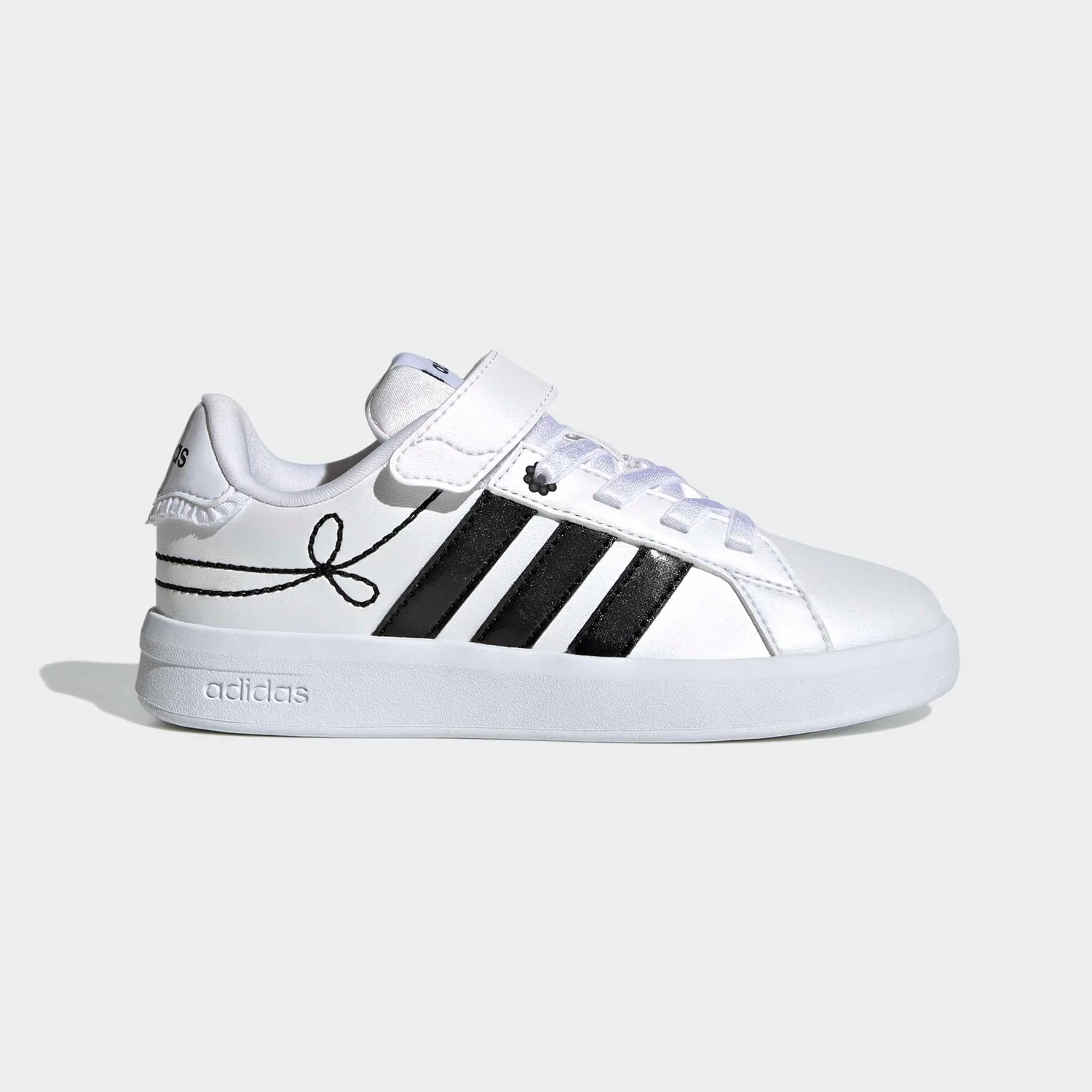Детские кроссовки с рюшами и бантами Adidas Sportswear, Cloud White/Core Black/Hi-Res Yellow — фото 2