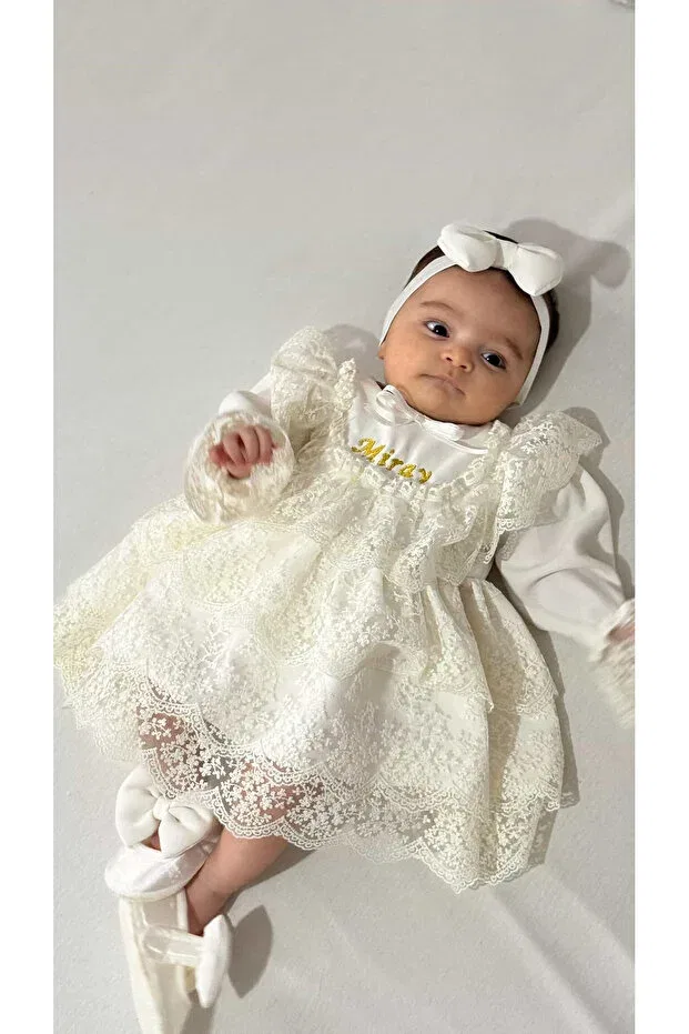 Детское для девочек кружевное платье Lace mevlüt dress Dizaynbyasena, Ecru — фото 3