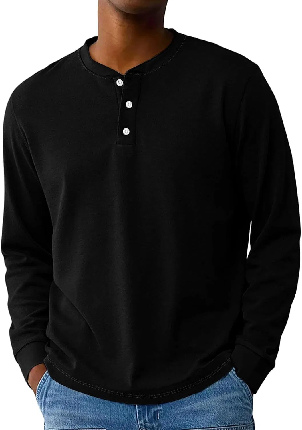 Мужская футболка с длинным рукавом Henley Regular Fit, Black