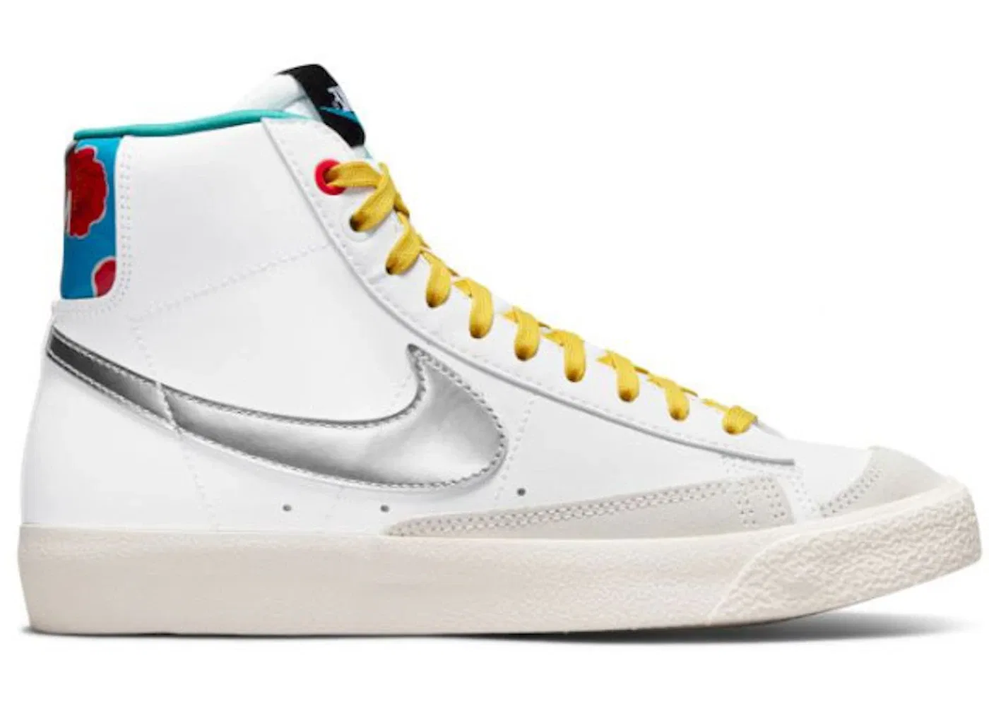 Детские кроссовки с высоким верхом Nike Blazer Mid 77 Nike, White/Vivid Sulfur/Washed Teal/Metallic Silver