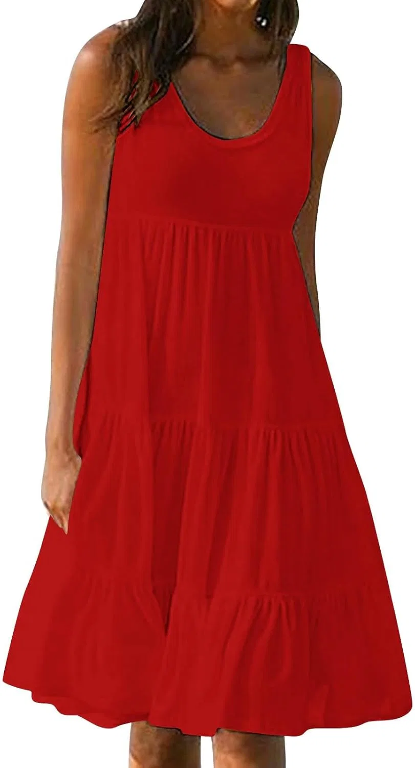 Женское летнее платье-сарафан A-line, Red