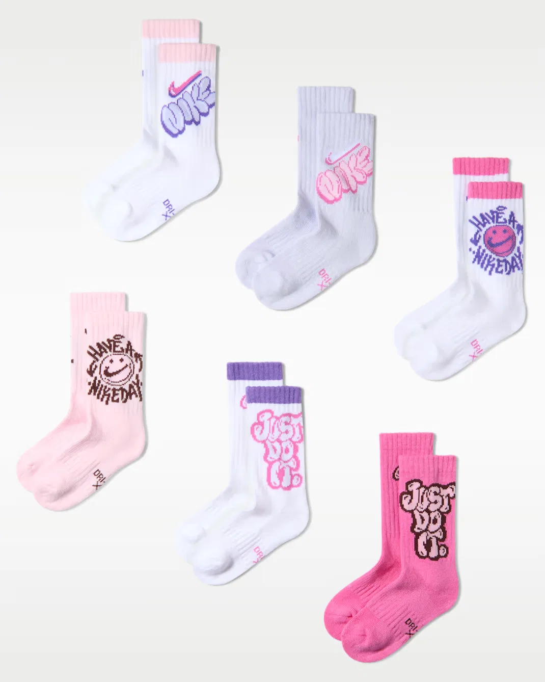 Детские носки Dri-FIT с графическим принтом "Have a Nike Day" (6 пар) Nike, Pink Foam