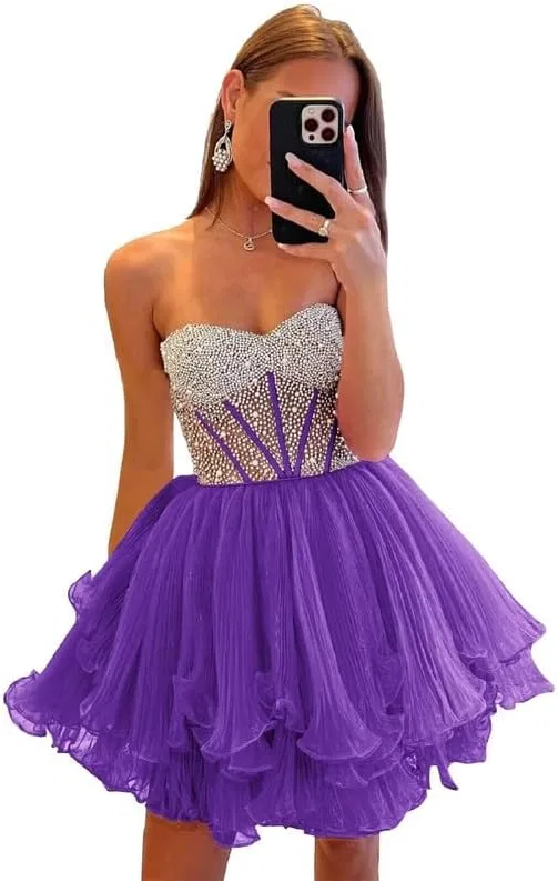 Женское коктейльное платье с воланами из тюля Strapless, Purple