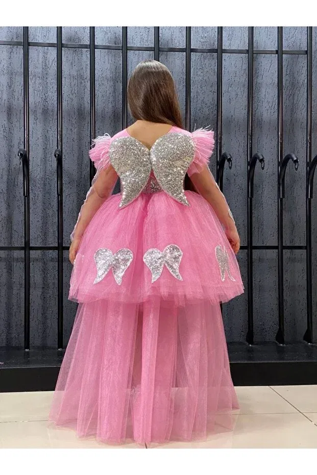 Детское платье для девочек с принтом Girl'S dress evening dress with angel wings and tail Generic Brands, Pink