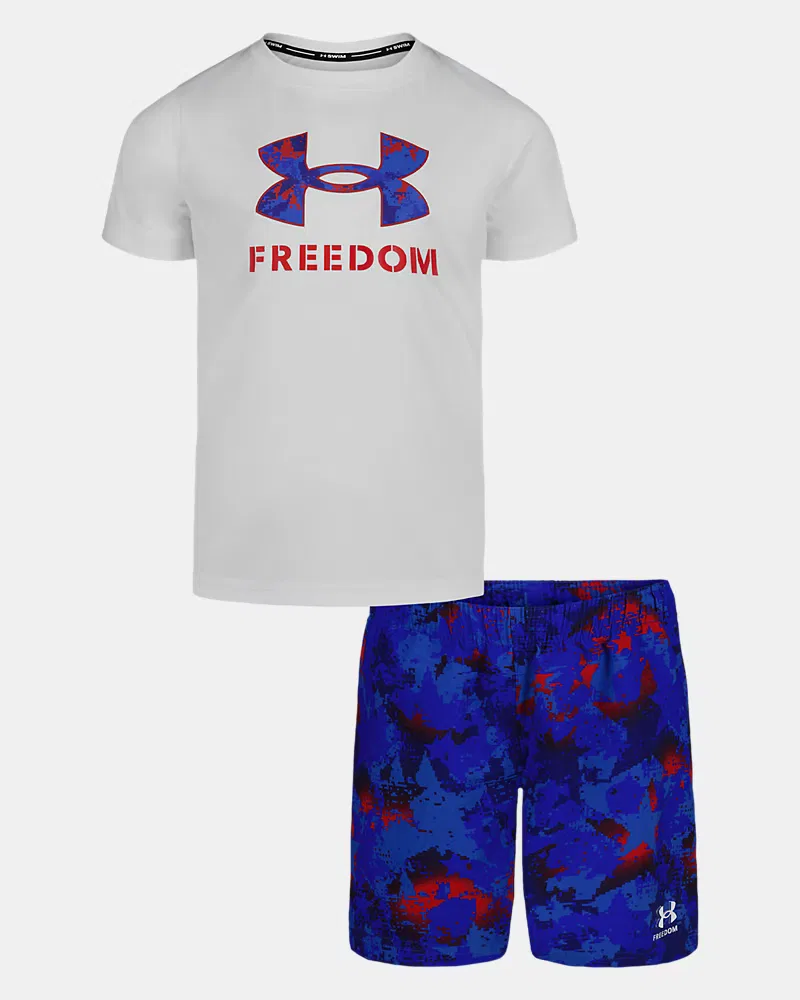 Пляжный комплект для мальчиков с защитой UPF 50+, футболка и шорты, UA Freedom UnderArmour, White