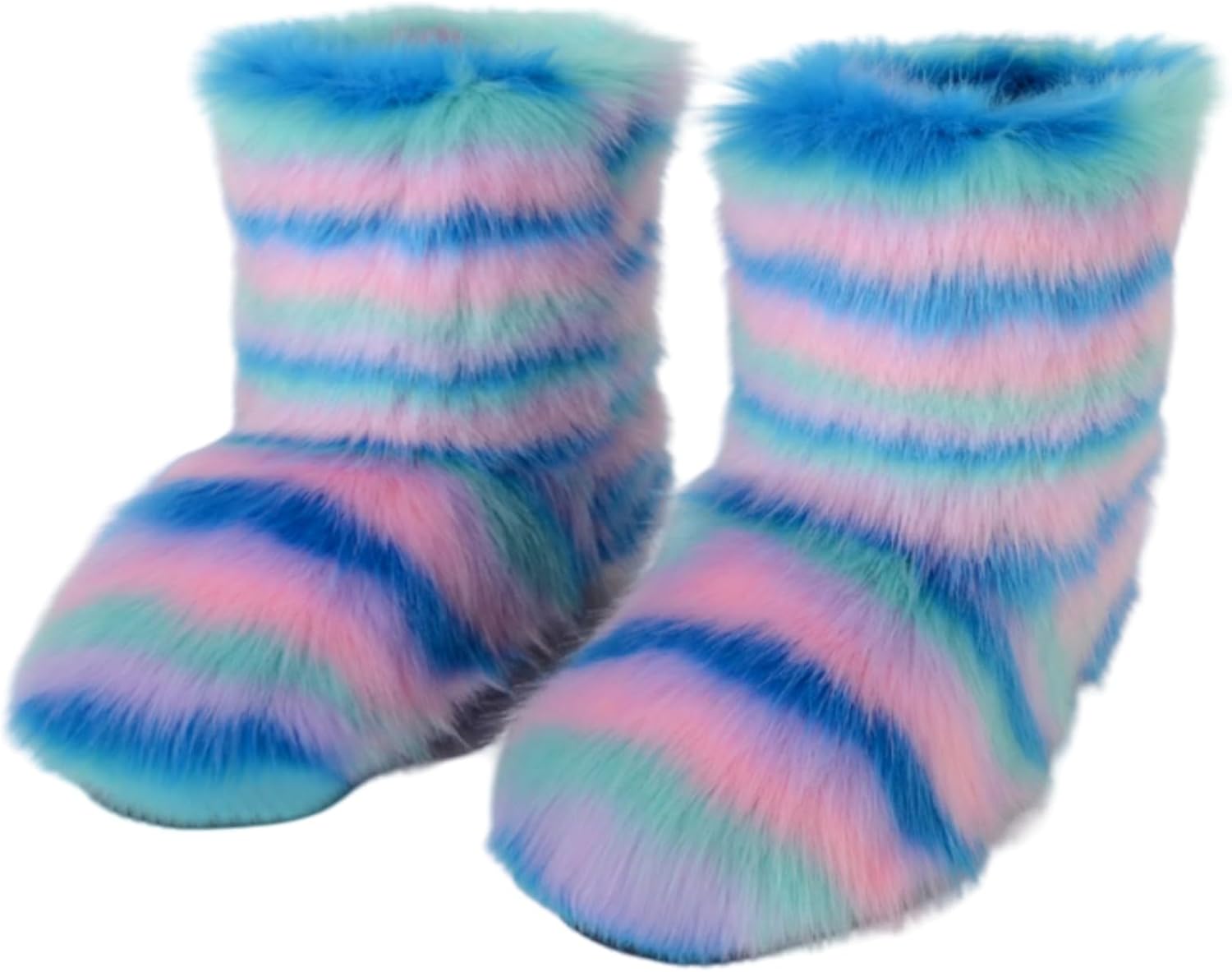 

Девочкам искусственный мех, средние по высоте зимние сапоги, теплые, пушистые, меховые ботинки Urmycos, Blau Grün Pink