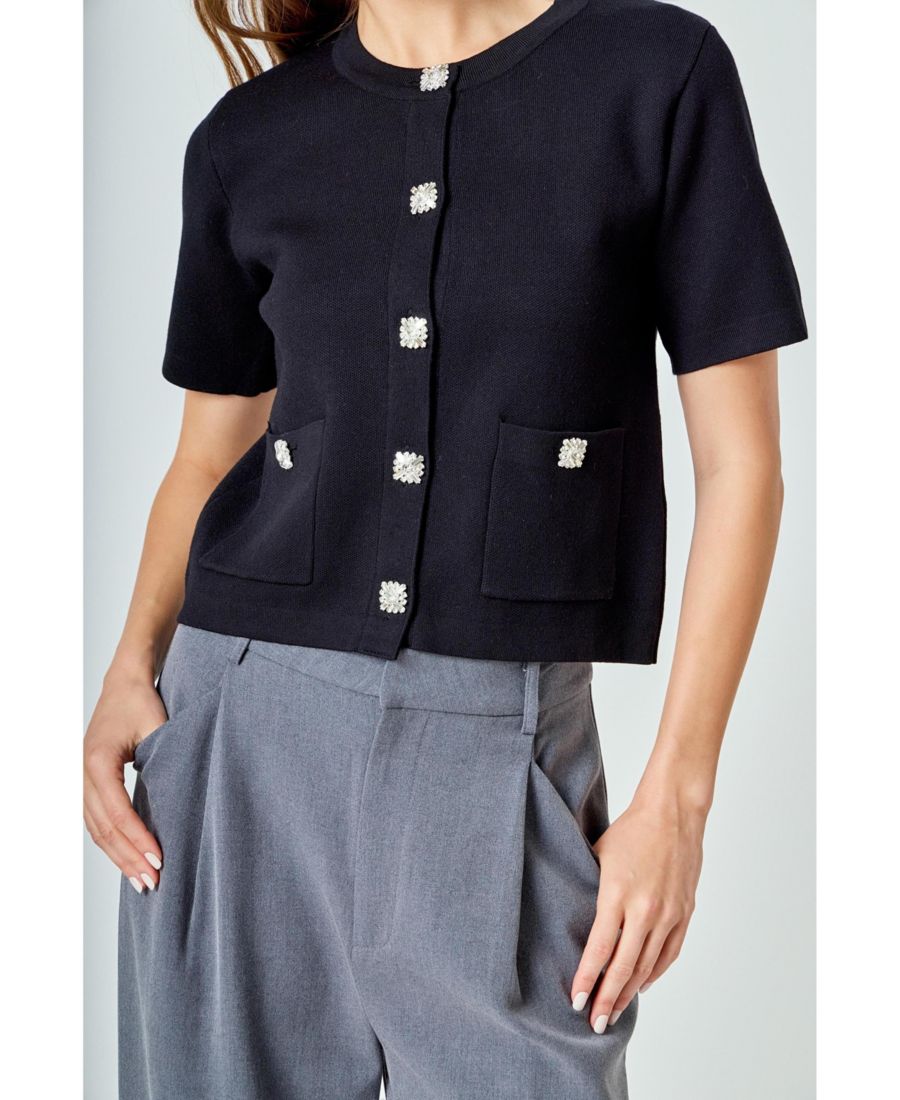 

Женский кардиган с коротким рукавом и декоративными пуговицами endless rose, Black