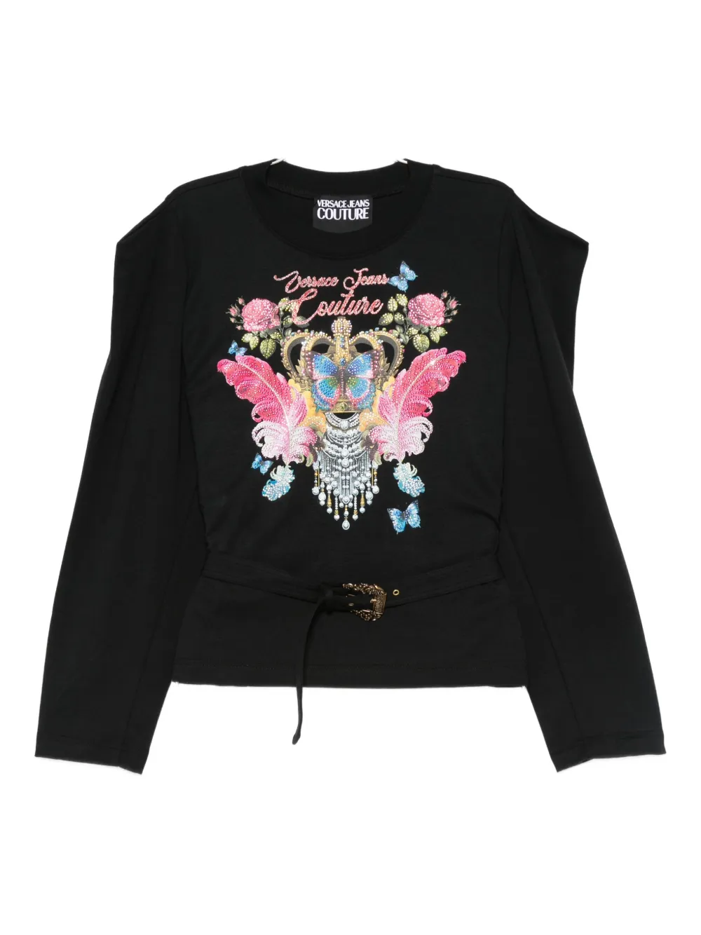 

Топ с длинными рукавами, украшенный короной Versace Jeans Couture, черный