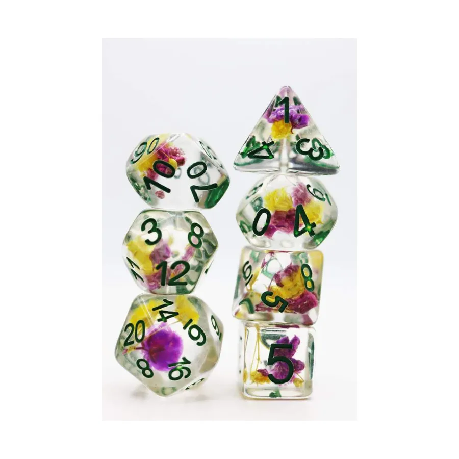 

Набор Poly — фиолетовый и желтый цветы с зеленым (7), Dice Sets - Resin/Acrylic - Rainbow & Multi-Colored (Foam Brain Games)