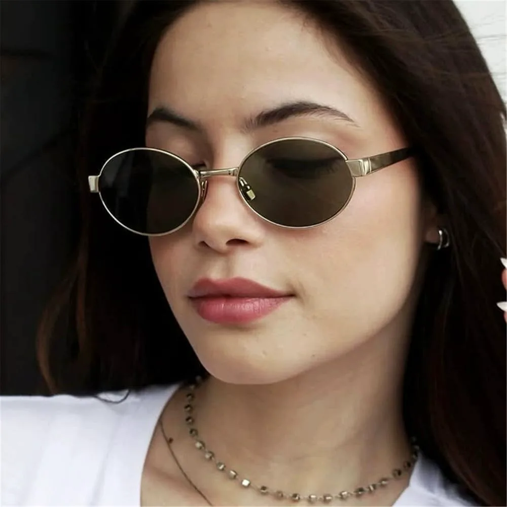 

Женские солнцезащитные очки металл овал, градиент прозрачный, UV400. Мужские спортивные очки панк, для активного отдыха и верховой езды, цвет Golden Black Gray