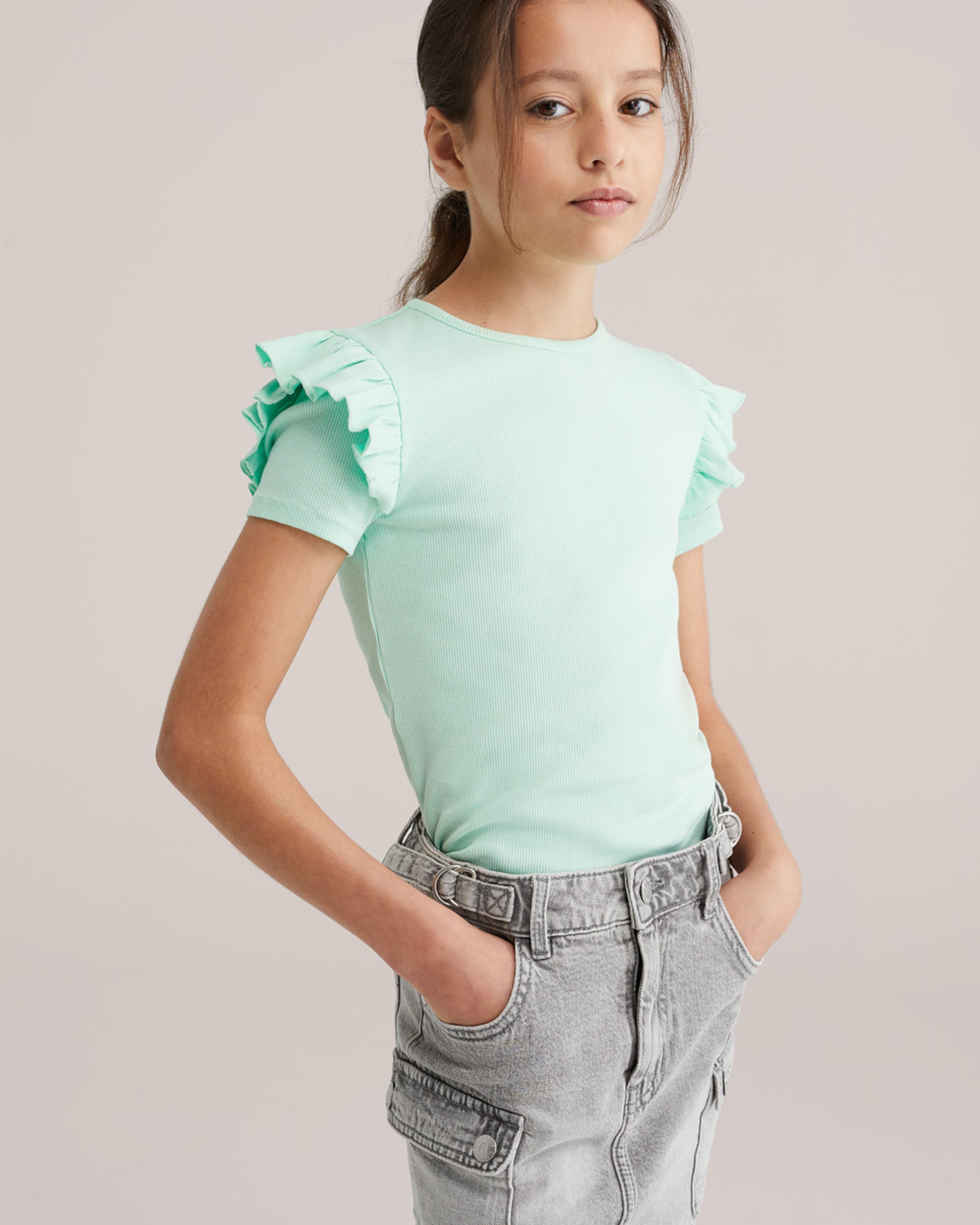 WE Fashion Футболка 'Meisjes' в светло-зеленом цвете — фото 3