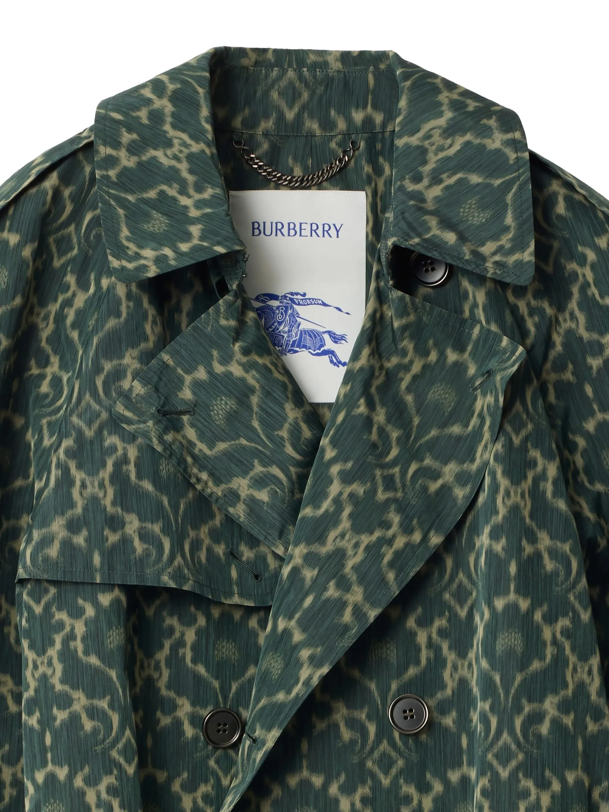 Тренч Burberry с узором и поясом, зеленый — фото 3