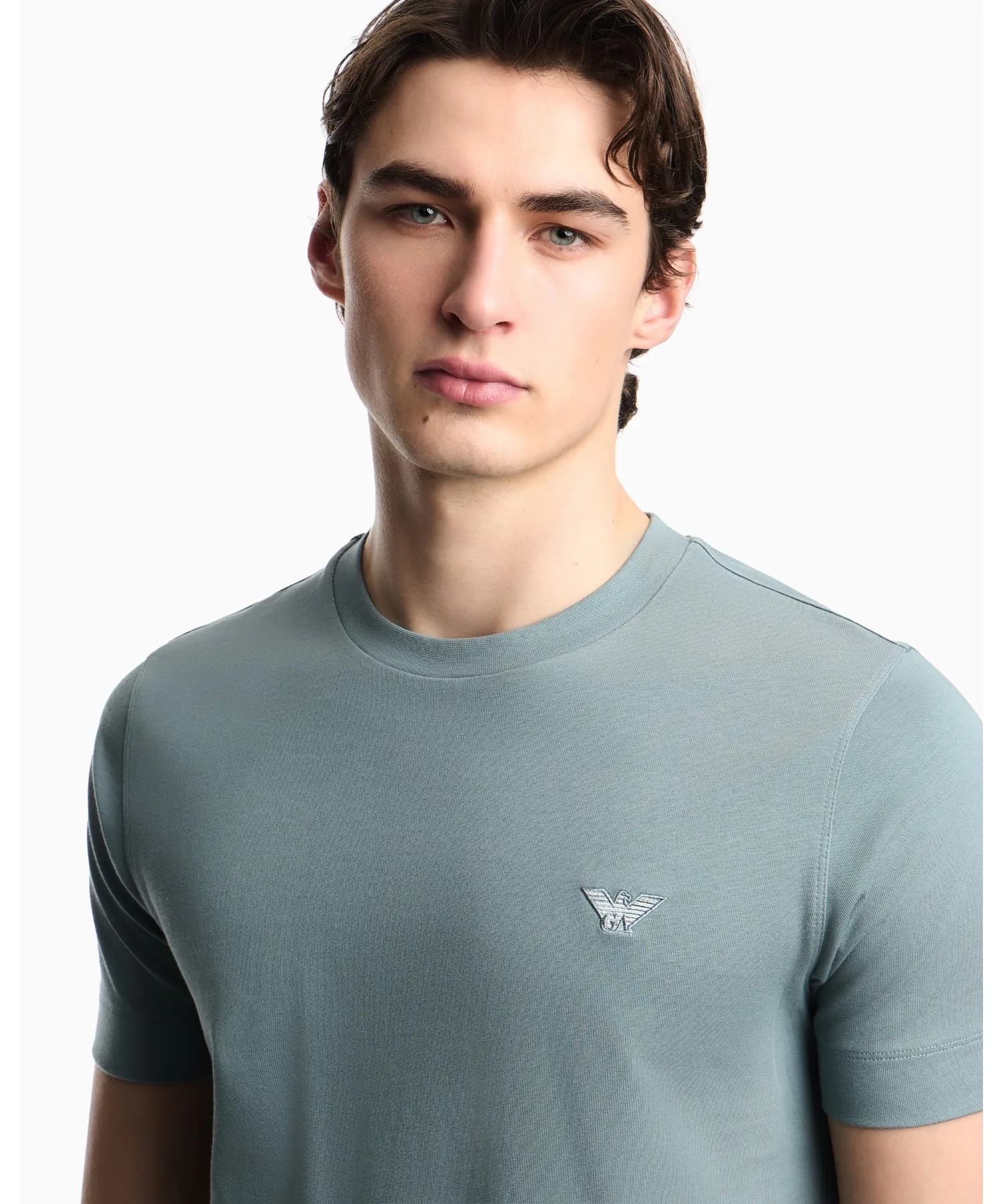 Мужская футболка EMPORIO ARMANI Slim Fit из плотного хлопка тёмно-синяя