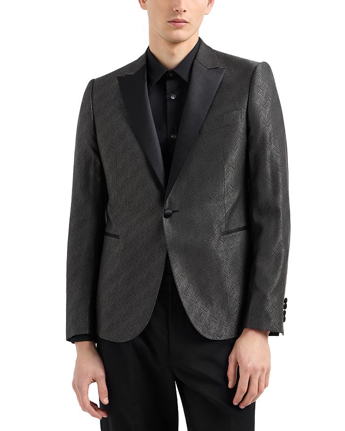 

Приталенный пиджак из тисненого жаккарда Emporio Armani, серый