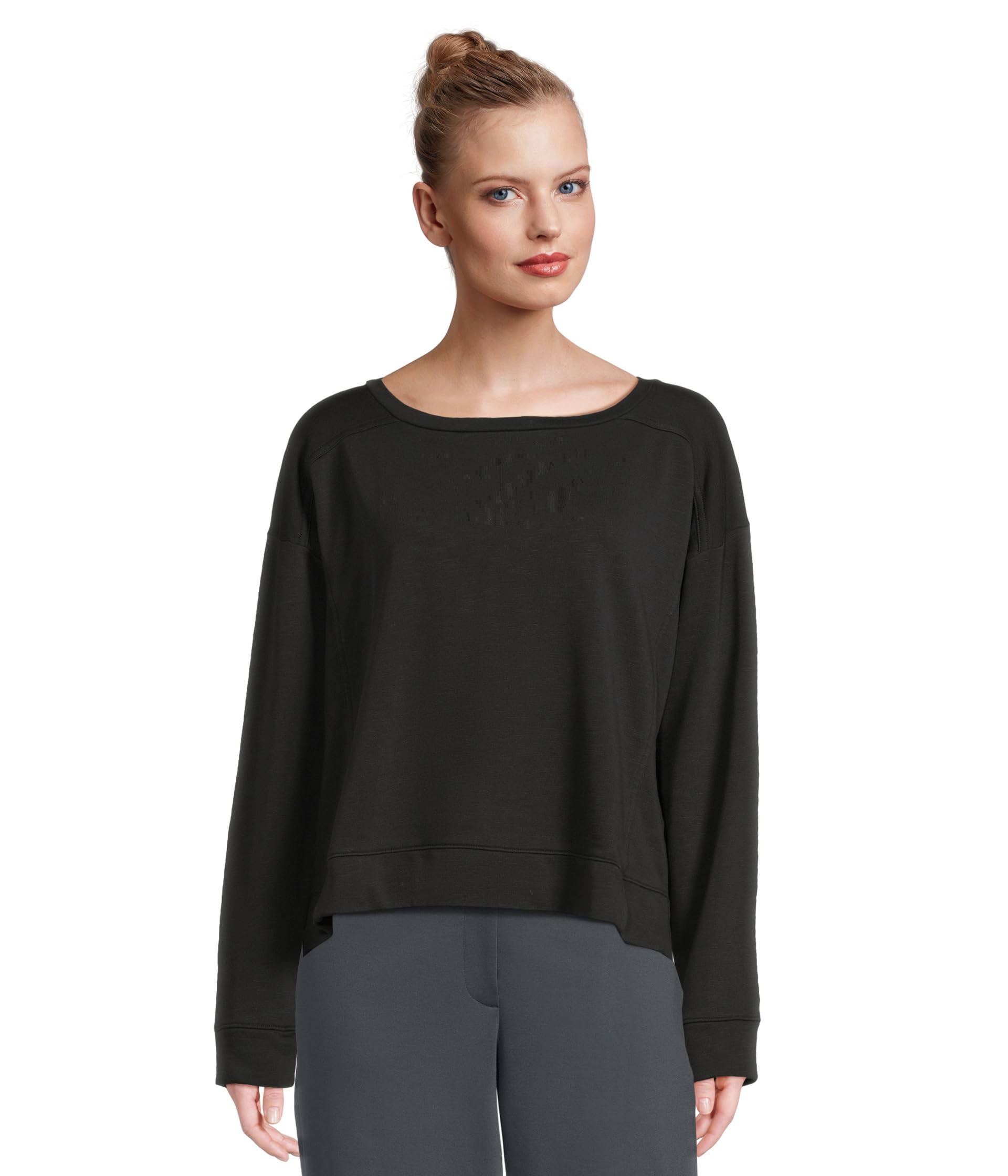 

Топ Eileen Fisher Garment Dyed Terry Ballet Neck Box Top, черный