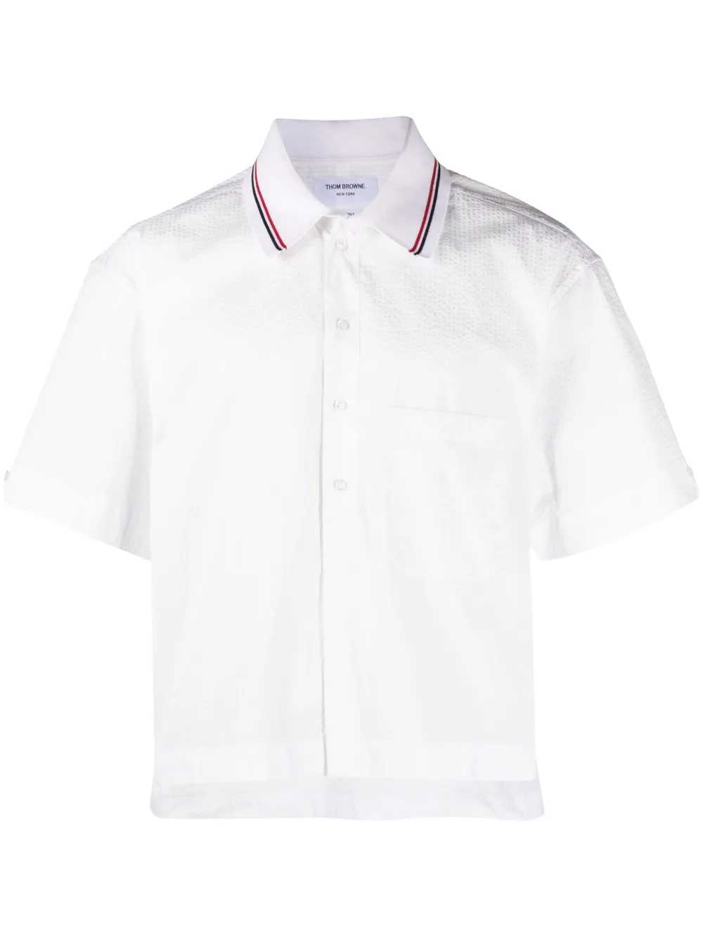 

Рубашка из сирсакера с короткими рукавами THOM BROWNE, белый
