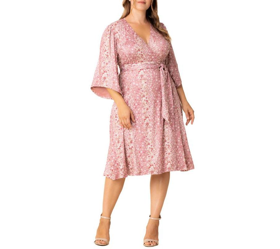 

Платье-халат Gemini больших размеров с контрастной подкладкой на рукавах Kiyonna, Pink floral falls