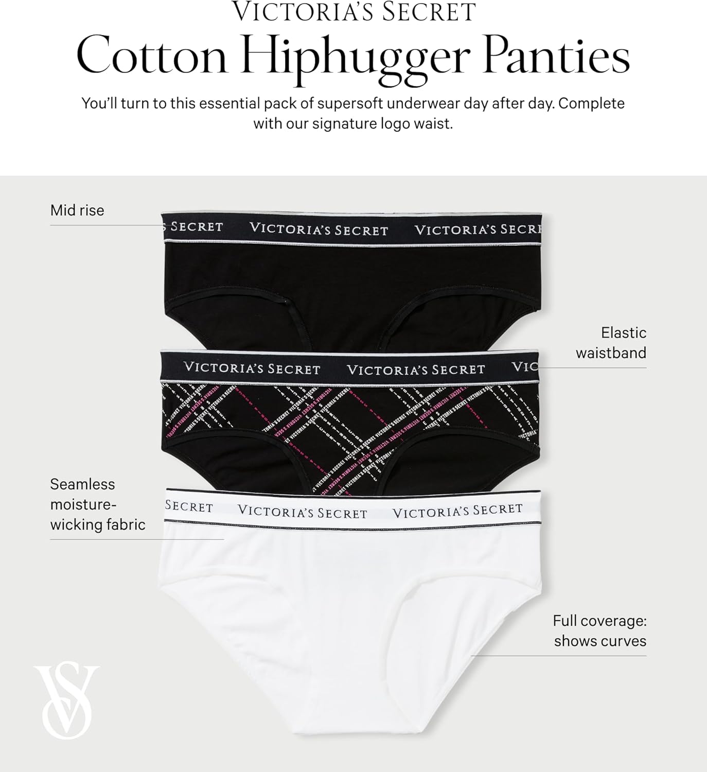 Комплект трусов Victoria's Secret Cotton Logo Hipster, 4 предмета, мультиколор — фото 4