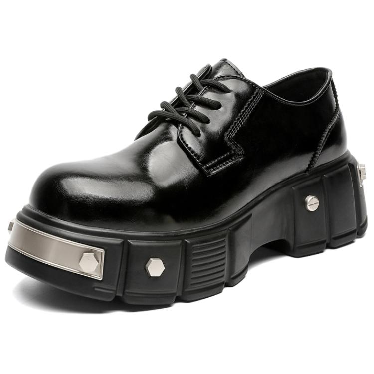 WEISHIBANGWEI Повседневные кожаные туфли мужские черные с потайным клином, цвет Black Hidden Wedge — фото 2