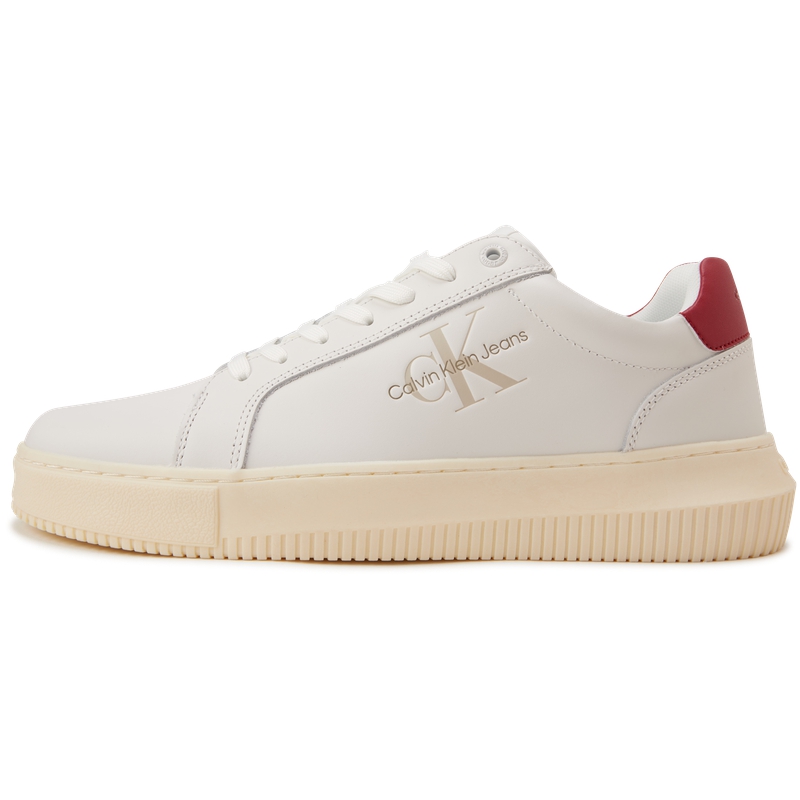 

CKJ CALVIN KLEIN JEANS Низкие скейтерские кроссовки мужские 0KV лунный белый с бордовым, цвет 0KV-Moonlit White/Maroon
