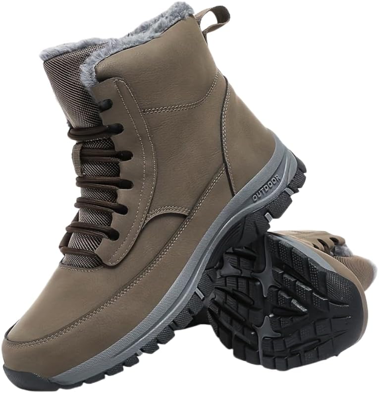 

Мужские модные однотонные высокие треккинговые ботинки, удобные нескользящие повседневные термообувь, зима и осень Hhhchpm, хаки