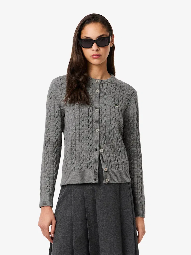 Кардиган женский LACOSTE, кабельное вязание, лайм