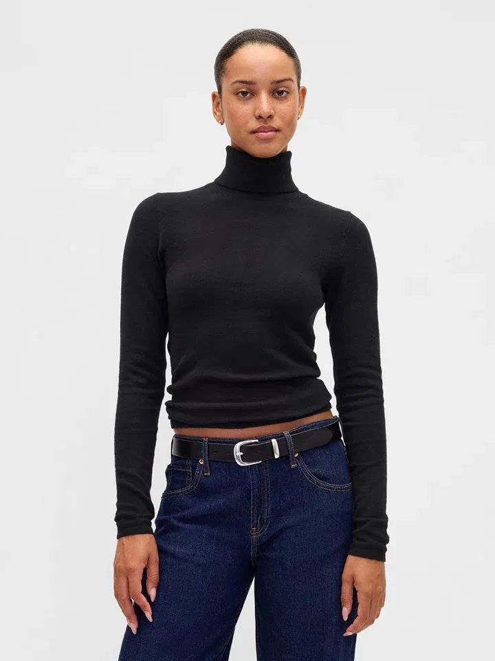Женский облегающий свитер с высоким воротником GAP, Black