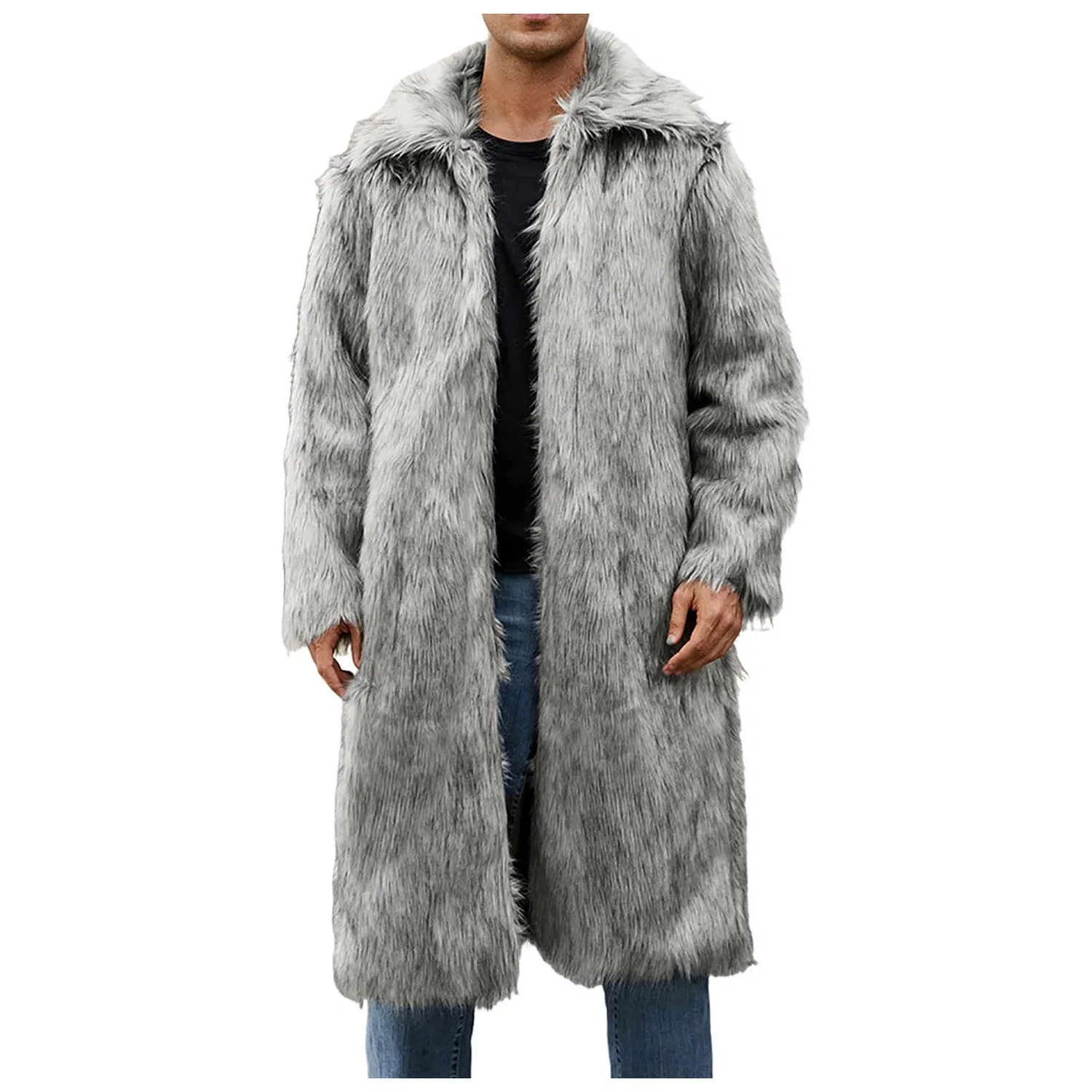Мужское пальто из искусственного меха с длинным рукавом, I# Grigio