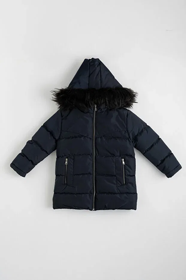 Детское пальто для девочек пуховое с капюшоном Enucuzburası, Navy Blue